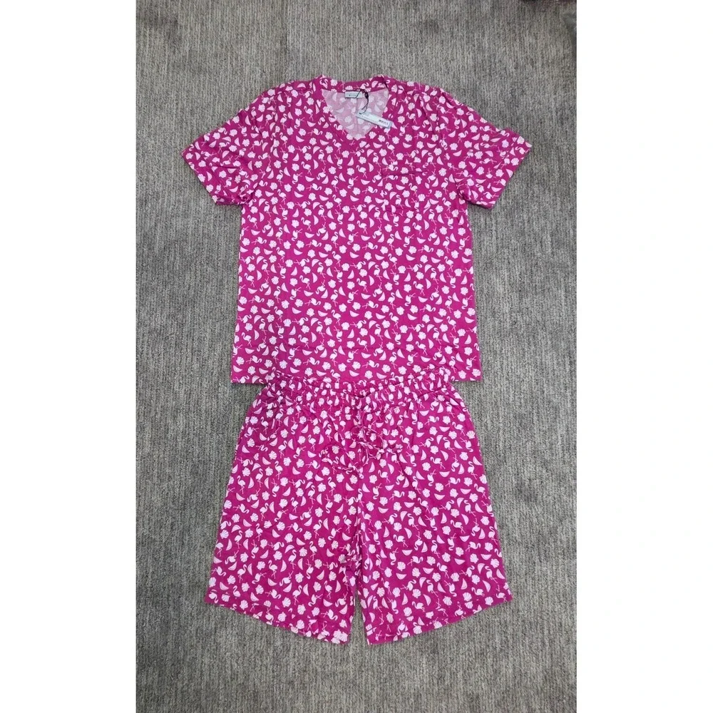 Cosabella Mens Pink Flamingo Seashell Print Pajama Set V-Neck Top Shorts NEW